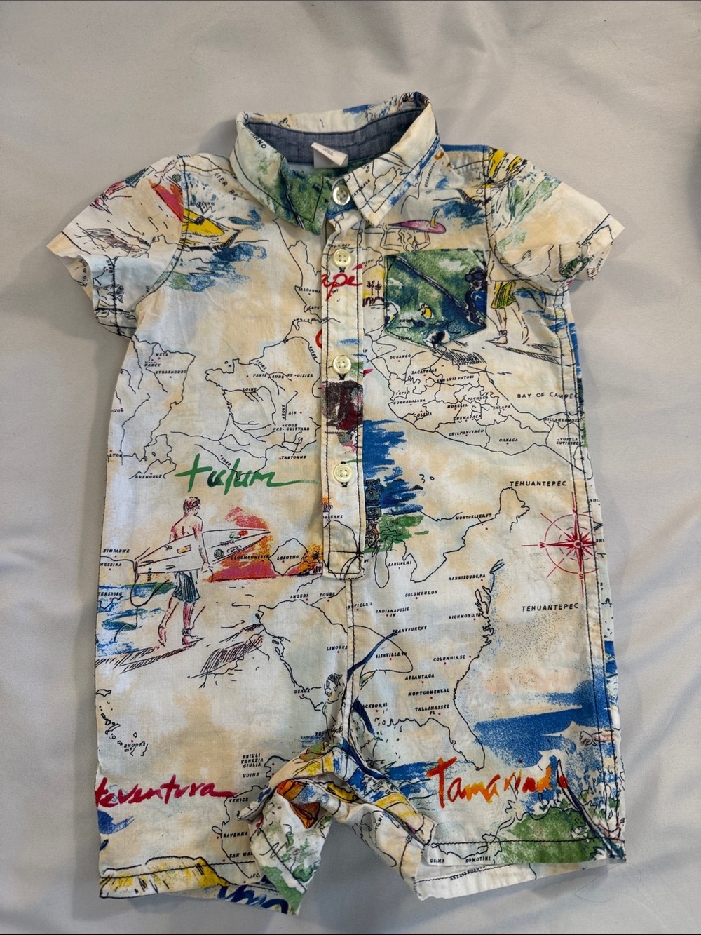GAP Baby Romper in White with Blue and Green Accents